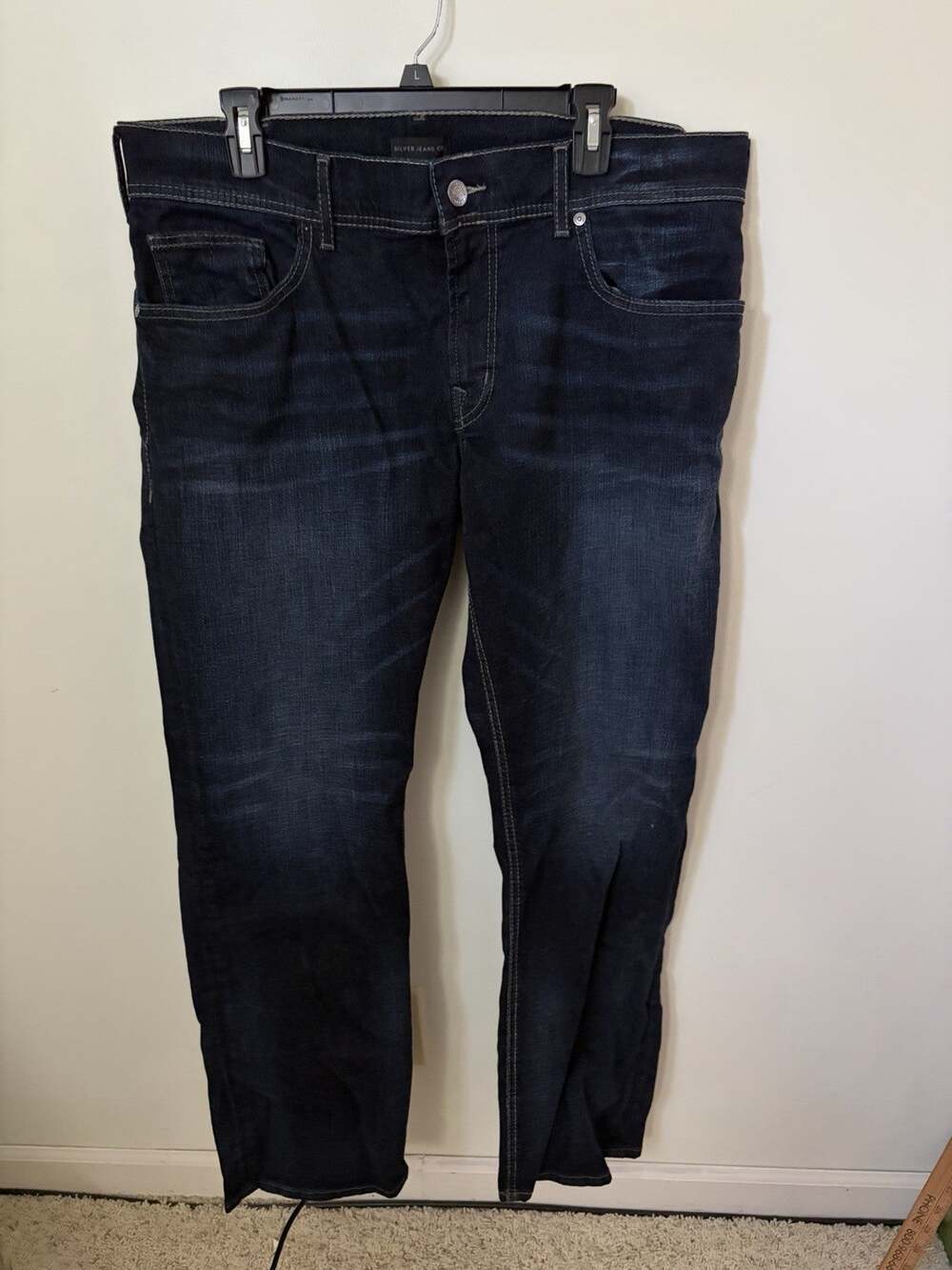 Silver Jeans Co Allan Jeans Mens 36x32 Dark Blue Slim Fit Stretch Casual Denim
